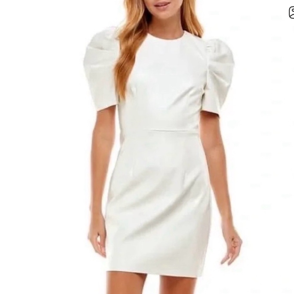 TCEC White Ruched Puff Sleeve Mini Dress